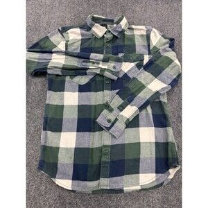 Vans Mens M/L Green Blue Plaid Flannel Shirt Button Up Long Sleeve Casual